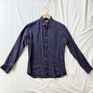 Men's Outlier 100% Linen Shirt, Size XS. Navy blue color